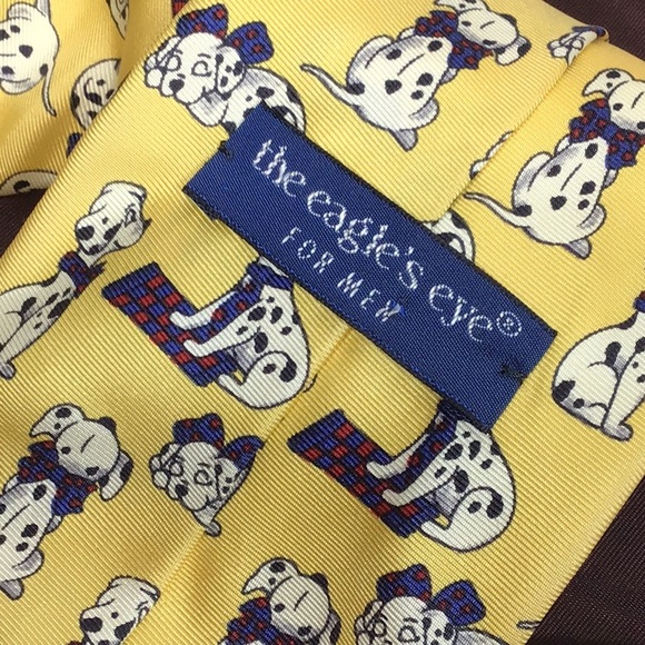 VTG The Eagle’S Eye Dalmatian Puppies 💯% Silk Handmade in Italy 🇮🇹 58”L Tie - Picture 1 of 7